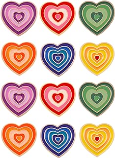 DD-life 12 Pcs Rainbow Color Heart Enamel Pins Cute Rainbow Gradient Heart Shape Brooch Fashion Shiny Brooch for Any Special Occasions