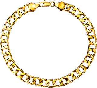Fytease Unisex Gold Plated 7mm Cuban Link Anklet with Curb Chain, Lobster Claw Clasp, and Cubic Zirconia Gem