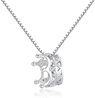 Cubic Zirconia Crown Pendant Necklace in 925 Sterling Silver for Women, Princess Design