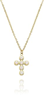 Titanium-Stainless Steel Cross Pendant Necklace for Women, Cable Chain Design Pearl Detailing, Ideal Gift for Moms, Elegant Shape and Design