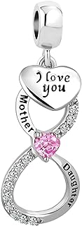 OutstandLong Mothers Day Gifts New Mother and Daughter Charms for Pandora Bracelets Heart I Love You Infinity Crystal Family Bead