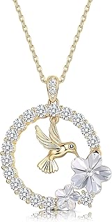 Finrezio Collier Colibri en Argent Plaqué Or 18 Carats avec Cristaux Autrichiens, Taille 42+5 cm, Hypoallergénique et Idéal pour Femmes, Cadeau Parfait Anniversaire ou Noël