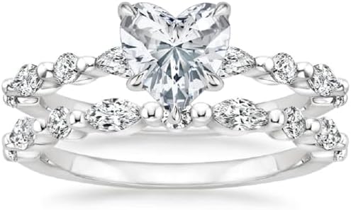 Moissanite Engagement Ring Set, 1ct Heart Shaped Center Stone, Sterling Silver Band, Wedding Anniversary Ring