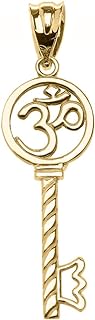14K Yellow Gold Key Pendant Necklace with OM/OHM Design for Sophisticated Spiritual Enthusiasts - Uniquely Handcrafted in the USA