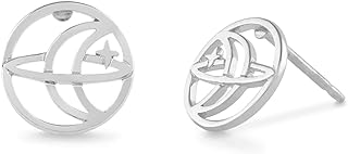 Push Back Sterling Silver Moon & Star Stud Earrings by Boma Jewelry for Men & Women - Celestial Design