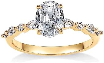 PAVOI 14K Gold Plated Engagement Ring For Women | Cubic Zirconia Wedding Ring For Women | Oval Womens Fake Engagement Ring