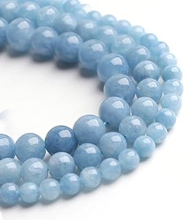 Lustrous Aquamarine Bead Necklace in Stone, Round Design for Jewelry Making by Filluck