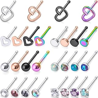 20g Straight/L/Corkscrew Nose Rings Studs Piercings Jewelry for Women Men Surgical Steel Hypoallergenic 2mm Opal Nostril Aretes Para La Nariz