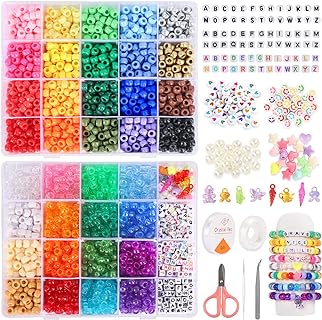 QUEFE 3510pcs 36 Colors, Hair Pony Beads Bulk with Letter Bead, 9mm Rainbow DIY Kandi Beads Kit for Jewelry Making Bracelets Pearl Transparent and Opaque Pendants