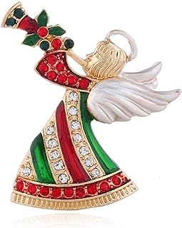 Holiday Angel Rhinestone Brooch Pin for Women Girls Vintage Enamel Alloy Plated CZ Crystal Cute Trumpeter Wings Brooches Corsage Pins Dress Accessories Winter Days Party Decor Jewelry Gifts