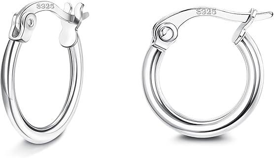 JeweBella Boucles d'Oreilles Créoles en Argent Sterling 925 Hypoallergéniques, Diamètre 14/16/18mm pour Femmes et Filles, Idéales pour Oreilles Sensibles