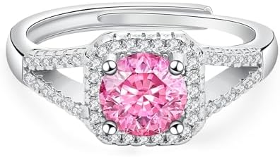 pink moissanite ring, D color VVS1 clarity round cut engagement ring, S925 sterling silver ring, classic women's wedding band, promise ring, gift box packaging.