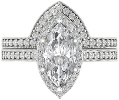 Charming 14k White Gold Cubic Zirconia Wedding Ring Set, 2.48 Carat Marquise Cut Design for Brides, Size 3.5