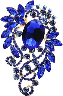 YOQUCOL Vintage Blue Austrian Crystal Rhinestone Leaf Shape Big Large Brooch Pin for Women Girls