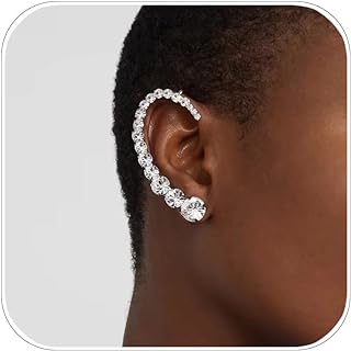 STONEFANS Rhinestone Ear Cuff Wrap Crawler Hook Earrings for Women Silver Hypoallergenic Simple Climber Earrings Wedding Jewelry
