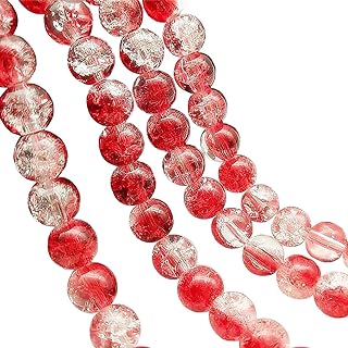 Premium Quality Red Crackle Glass Bead Christmas Bracelet with Handcrafted Lampwork Detail by ccHuDE, For DIY Enthusiasts, Round Design