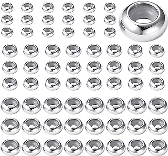 30pcs 304 Stainless Steel Slider Beads 6mm 8mm 10mm Slider Clasps Stopper Beads with Rubber Inside for DIY European Bracelets Necklaces Jewelry Making
