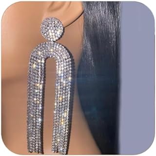 Silver Chain and Crystal Tassel Drop Earrings with Rhinestone Accent for Women and Girls – Elegant Vintage-Inspired Fringe Design