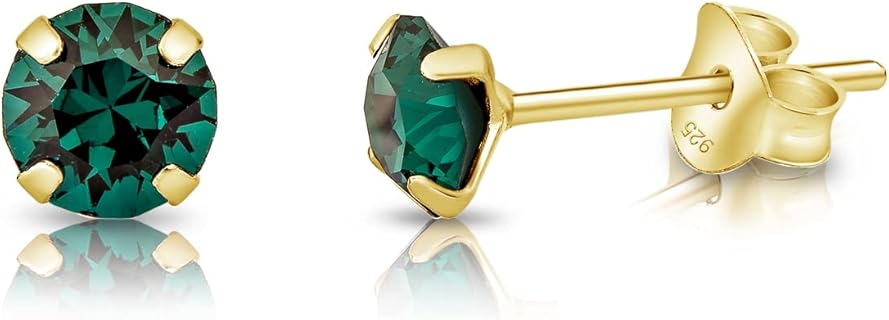 Boucles d'oreilles émeraude pour femmes avec argent fin 925, 5 mm, intemporelles et élégantes, parfaites pour un style quotidien