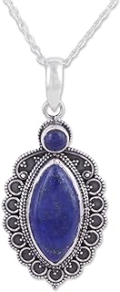 NOVICA Artisan Handmade Lapis Lazuli Pendant Necklace Indian .925 Sterling Silver Blue Tone Gemstone 'Indian Sophisticate'