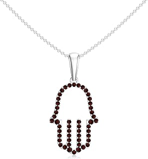 Sterling Silver Garnet Hamsa Hand Pendant Necklace for Women with Lobster Clasp, US Crafted