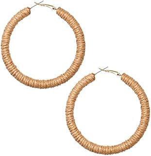 Rattan Earrings Boho Raffia Earrings For Women Handmade Woven Wicker Hoop Earrings Rattan Earrings for Women Big Circle Dangle Earrings