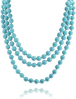 Western Style Long Strand Double Triple Wrap Endless Layering 10-8MM Multicolor Red Blue Black White Grey Pink Beige Olive Green Simulated Pearl, Turquoise Strand Necklace For Women 36, 62-72 Inch