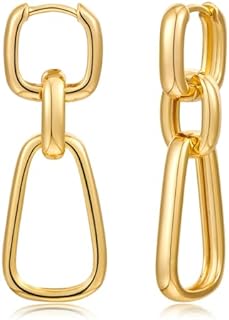 Chic Gold Drop Dangle Earrings with Hinged Hoop Back Finding for Women in Geometric Design