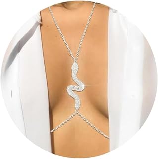 Lobster Clasp Silver Crystal Snake Body Chain, Rhinestone Bra Body Chain for Women, Exotic Design for Beach Concerts and Dress Events