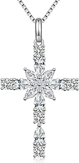 Platinum-Plated Silver Cubic Zirconia Cross Pendant Crisscross Necklace for Women with Star-Infinity Design