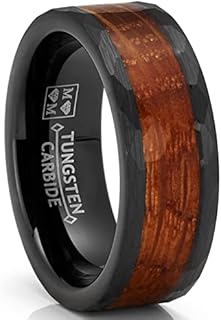 Comfort-Fit Men's Tungsten Carbide Whiskey Barrel Wedding Ring with Black Oakwood Inlay, Ring Size 7 by Metal Masters Co.