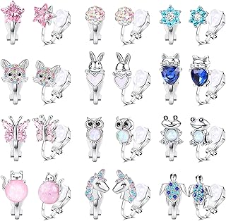 Clip-On Cubic Zirconia Jewel Earrings Set - Zinc Butterfly Design for Women and Girls - Hypoallergenic Non-Pierced Earrings