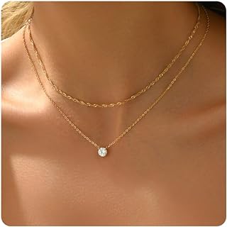 Stainless Steel Cubic Zirconia Choker Necklace with Lobster Clasp & Cable Chain for Women, Elegant 18K Gold Plated Solitaire Design