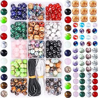 Fishdown 290 Pcs Mixed Stone Beads for Jewelry Making Kit, Crystal Beads Set Chakra Healing Beads, Loose Beading Gemstone Beads Wooden Beads Assortment for Bracelets Necklace Making DIY Kit