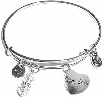 Hidden Hollow Beads Women's Bracelet. The bangle is silver and all charms are silver. (Grandma)