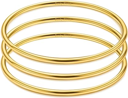 Lobster Claw Clasp Gold Plated Stainless Steel Bangle Bracelet with Snake Chain for Women, Round Design