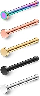 Ruifan 5PCS Surgical Steel Nose Stud Ring Bone with 1.5mm-3mm Flat Piercing Jewelry 22G 20G 18G