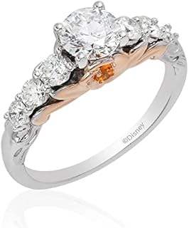 Jewelili Enchanted Disney Fine Jewelry 14K White and Rose Gold 1 1/4 CTTW Diamond with Citrine Belle Engagement Ring