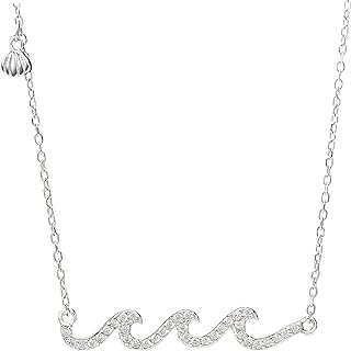 925 Sterling Silver 14K Gold Plated Cubic Zirconia Three Ocean Wave Necklace Pendant with 16+2" Extender Link Chain, Nickel Free Hypoallergenic for Sensitive Skin