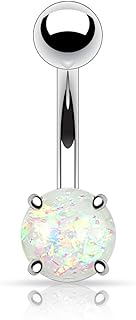 FIFTH CUE Surgical Steel Belly Button Ring Adorned with Imitation Opal Gemstones in a Prong Setting, Suitable for Standard Piercing Sizes, Hypoallergenic Design