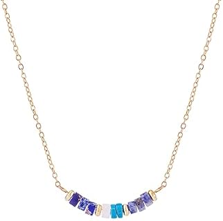 NTLX Bohemian Boho Natural Stone Chain Necklace for Women – Delicate – Handcrafted – Simple - Beautiful Natural Stones – Gold Plated – with Gift Box Included