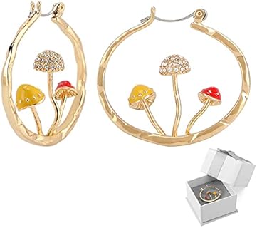 Emoin Mushroom Earrings For Women,Mushroom Hoop Dangle Earrings, Gold Hoop Earring Mushroom Dangle,Mushroom C-shaped Big Earrings For Women Girls Gift,Earrings Pendant Mushroom Jewelry Accessories…