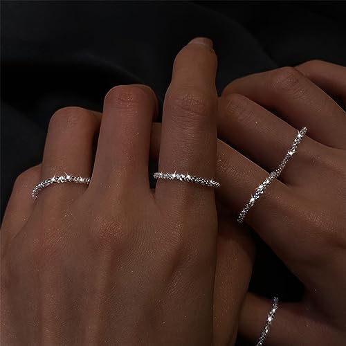 Stackable 925 Sterling Silver Rings for Women, Dainty Stacking 5PCS Silver Link Ring Set for Women Cute Fashion Sparkling Shiny Knuckle Rings Pack Jewelry Gift for Women Teen Girls Size 5-10