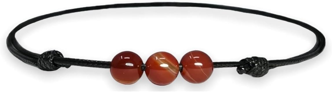 Luck Strings Carnelian Gemstone Beads Pendant Necklace with Adjustable Wax Nylon Cord - Unisex Beaded choker Men Women