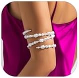 Choice of All Pearl Beaded Cuff Bracelet with Bead Chain for Women - Vintage Summer Party Accessory