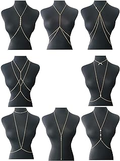 Tornito 4-8Pcs Sexy Body Chain Belly Waist Chain Necklace Summer Beach Crossover Bikini Bra Body Jewelry for Women Gold Tone