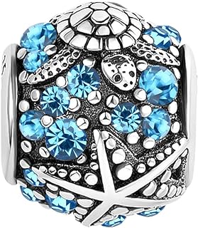 Ocean Sea Turtle Charm Bracelet with Copper Chain for Women - Starfish & Blue Crystal Love Travel Design
