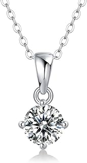 1-Carat Moissanite Diamond Necklace: 18K White Gold Plated Sterling Silver Pendant with Cable Chain for Women - Ideal Gift for Birthdays, Anniversaries, & Special Occasions