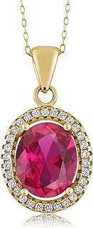 Gem Stone King 18K Yellow Gold Plated Silver Red Created Ruby Pendant Necklace For Women (4.40 Cttw, Oval 11X9MM, with 18 Inch Chain)