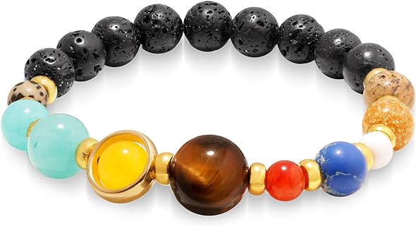 Stainless Steel Solar System Celestial Bead Bracelet with Lava Stones for Men and Women - Astronomy Inspired Diffuser Jewelry Design